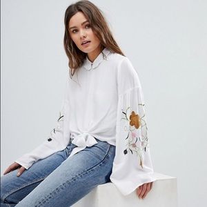 ASOS High Neck Blouse w/ Embroidered Bell Sleeves
